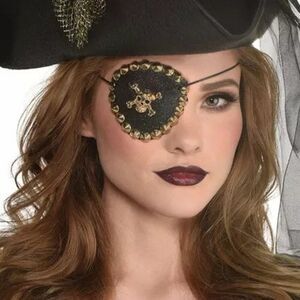 Gold Skull & Cross Bones Pirate Eye Patch for Halloween dress up Costume